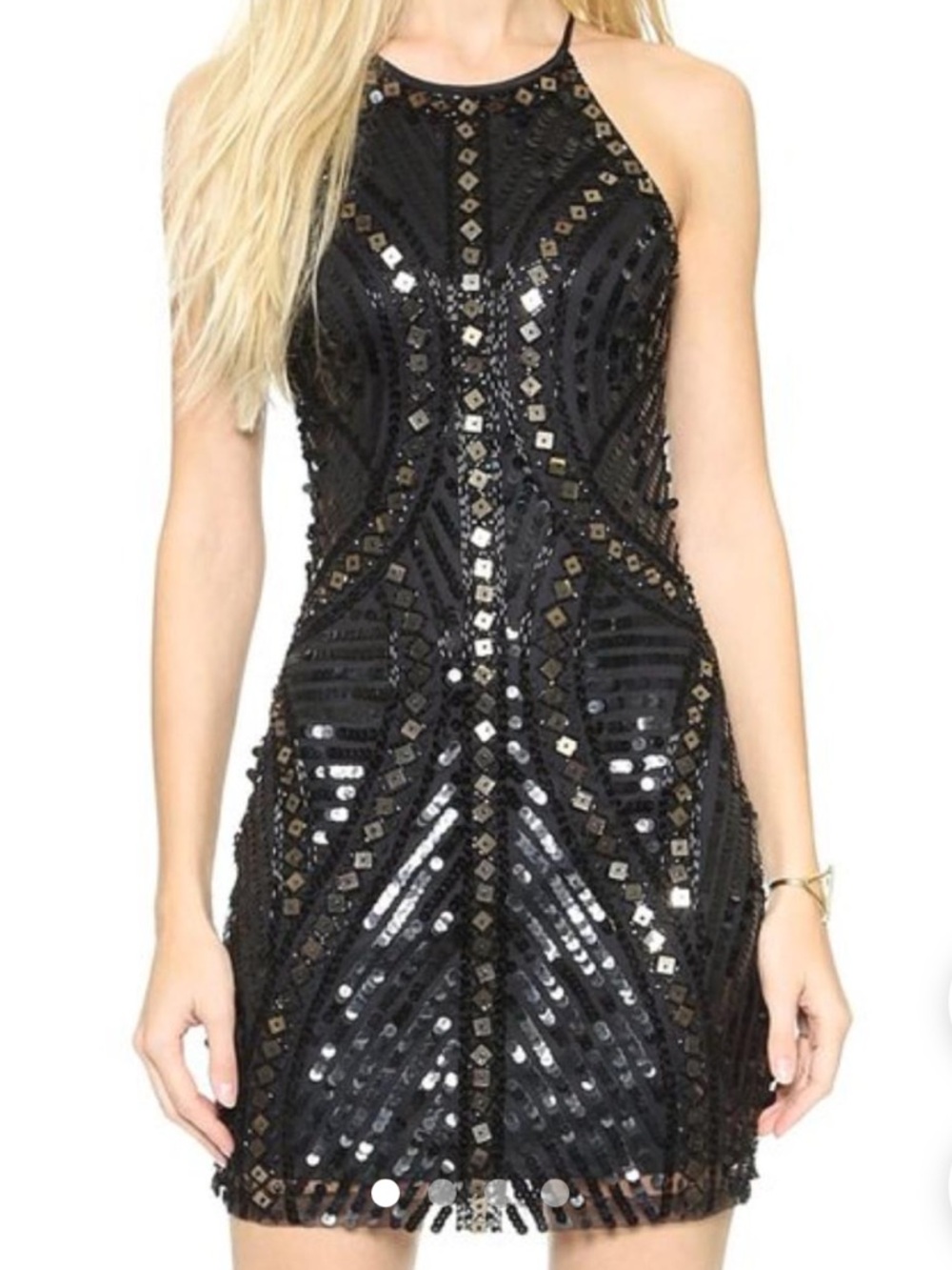 NWT Parker Jace Black Sequin Open Back Bodycon Mini Dress Sz XS